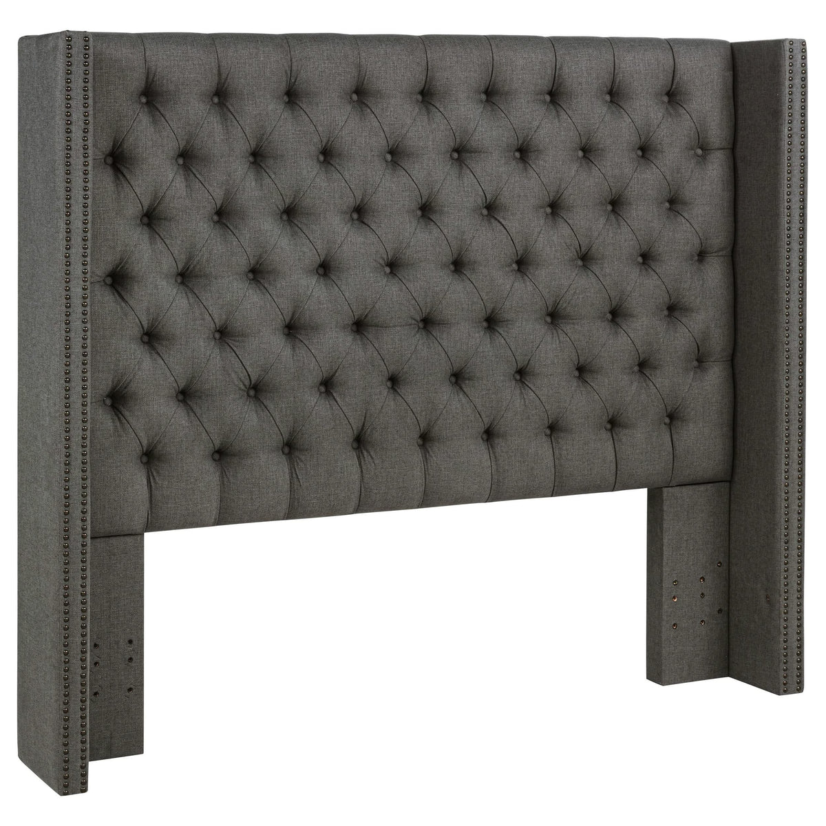 Cabecero Queen con respaldo orejero tapizado Bancroft, gris
