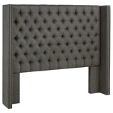 Cabecero Queen con respaldo orejero tapizado Bancroft, gris