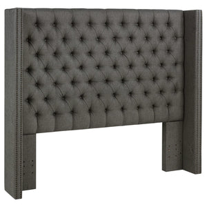 Cabecero Queen con respaldo orejero tapizado Bancroft, gris