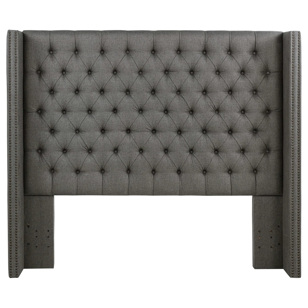Cabecero Queen con respaldo orejero tapizado Bancroft, gris