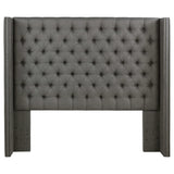Cabecero Queen con respaldo orejero tapizado Bancroft, gris