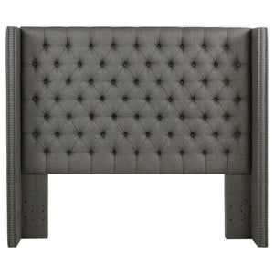 Cabecero Queen con respaldo orejero tapizado Bancroft, gris