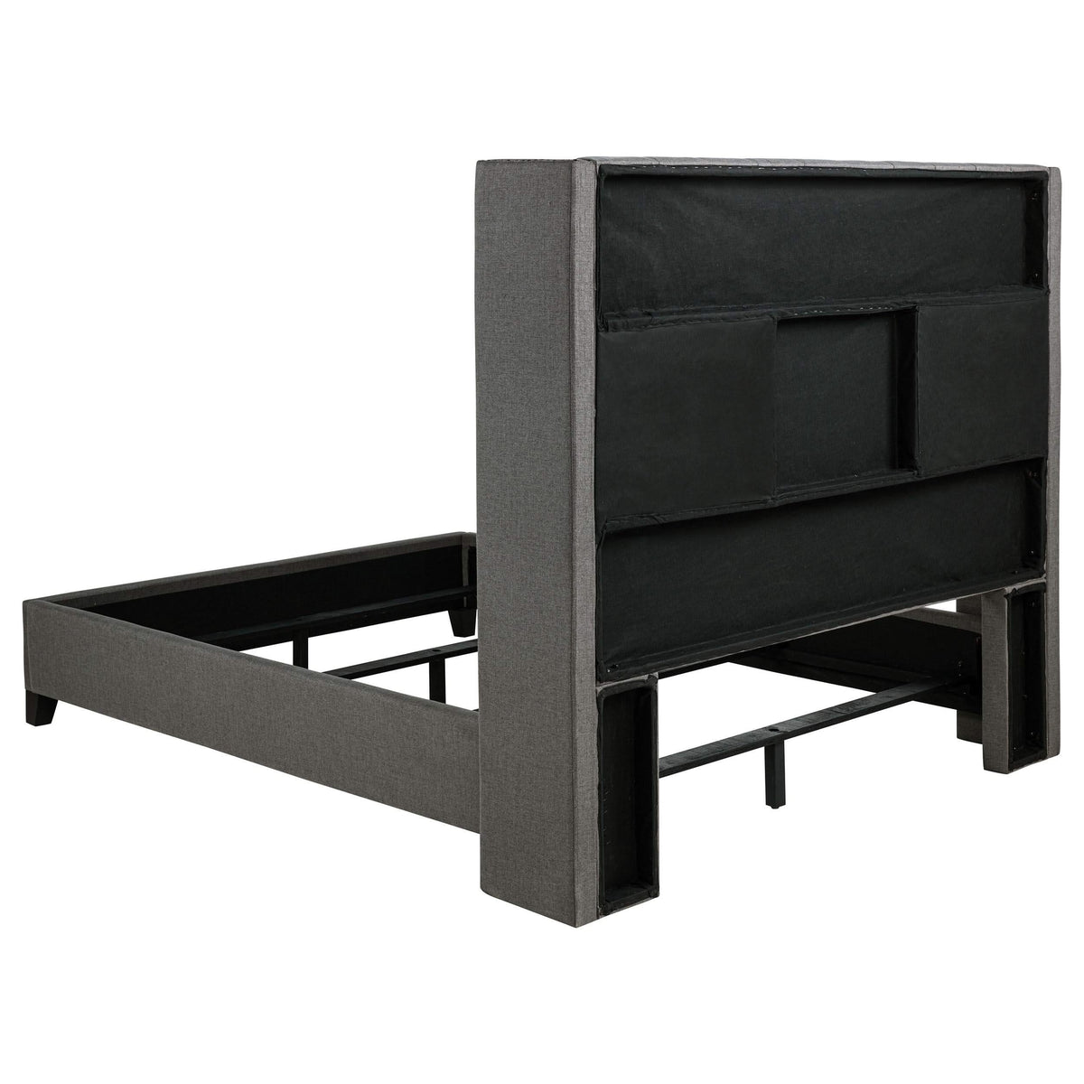 Cama Queen Bancroft tapizada con respaldo alto, color gris