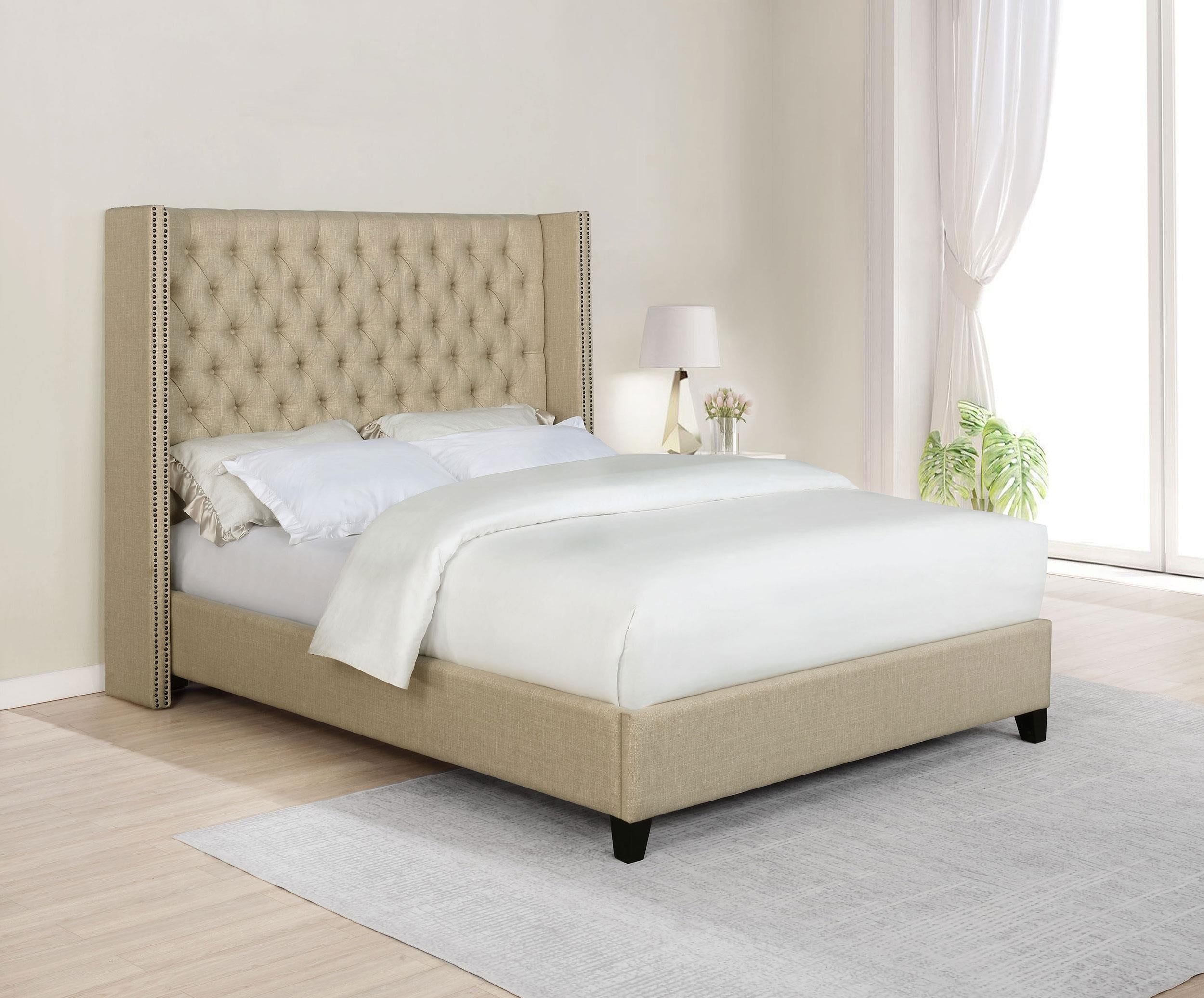 Bancroft Upholstered Wingback Full Headboard Beige