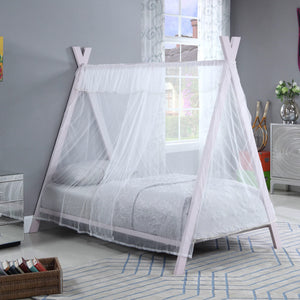 Cama individual tipo tienda de campaña de metal Fultonville con colchón de 18 cm, color rosa