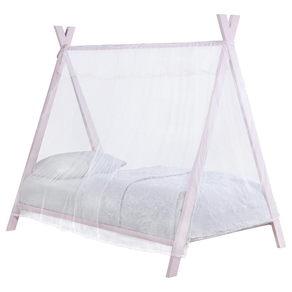 Cama individual tipo tienda de campaña de metal Fultonville con colchón de 18 cm, color rosa