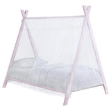 Cama individual tipo tienda de campaña de metal Fultonville con colchón de 18 cm, color rosa