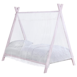 Cama individual tipo tienda de campaña de metal Fultonville con colchón de 18 cm, color rosa