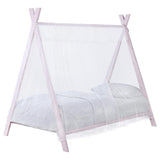 Cama individual tipo tienda de campaña de metal Fultonville con colchón de 18 cm, color rosa