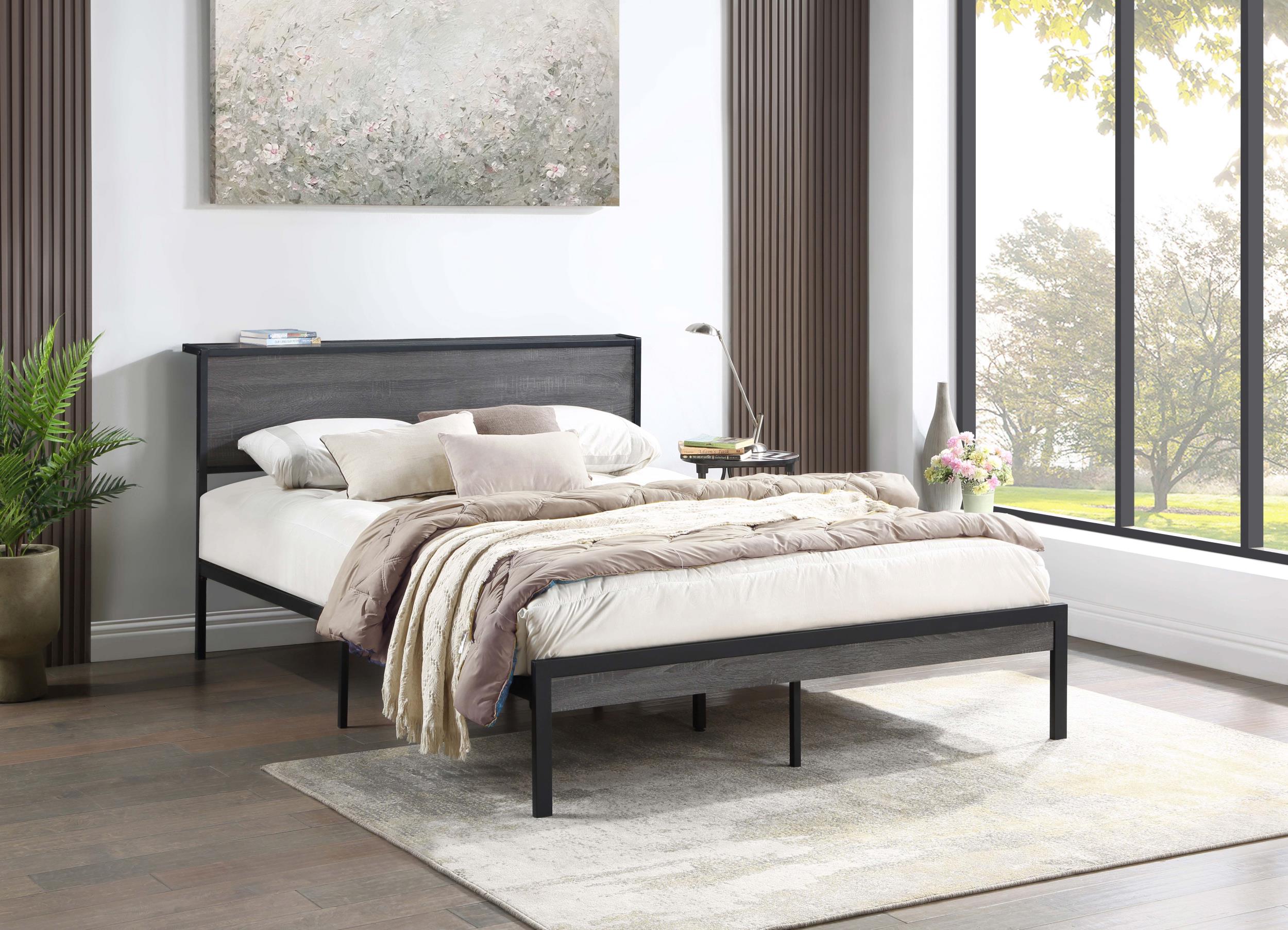 Ricky Metal Queen Panel Bed Grey