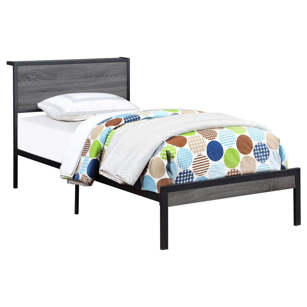Cama individual con paneles metálicos Ricky gris