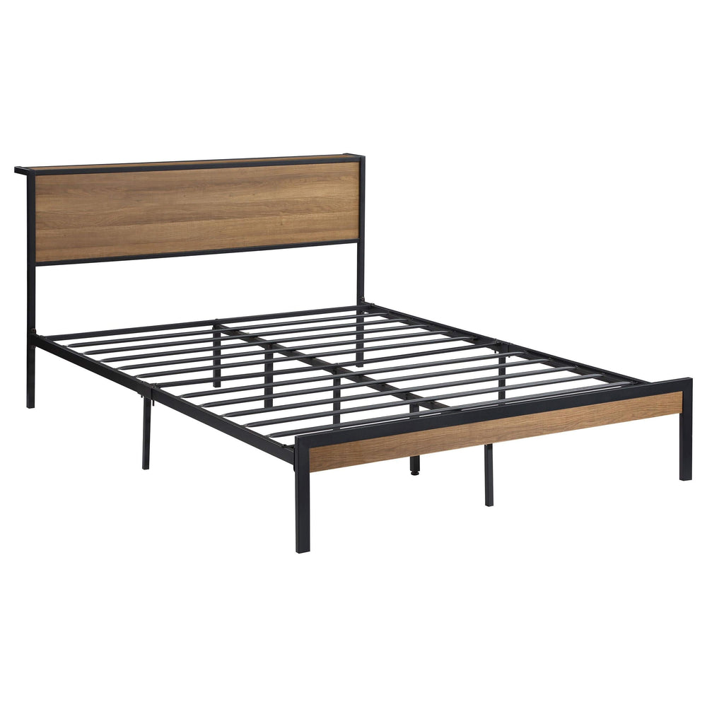 Cama Queen con paneles de metal Ricky de roble claro