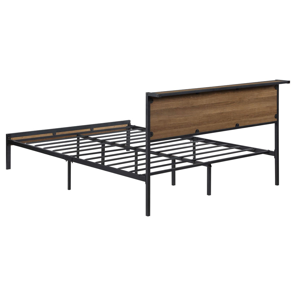 Cama Queen con paneles de metal Ricky de roble claro