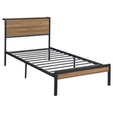 Cama individual con paneles metálicos Ricky de roble claro