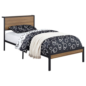 Cama individual con paneles metálicos Ricky de roble claro