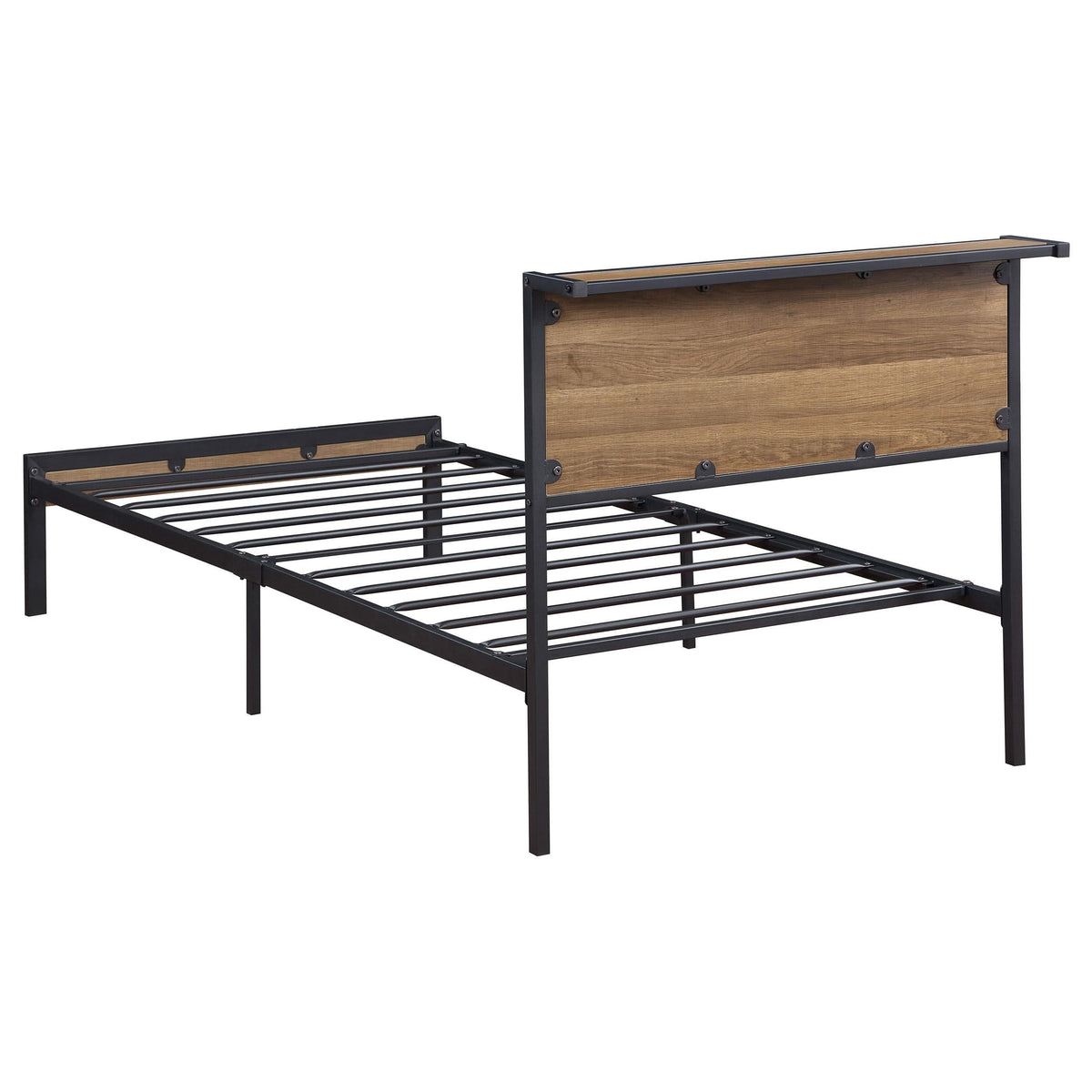 Cama individual con paneles metálicos Ricky de roble claro