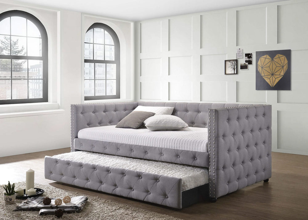 Sofá cama individual tapizado Mockern con cama nido gris