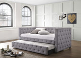 Sofá cama individual tapizado Mockern con cama nido gris