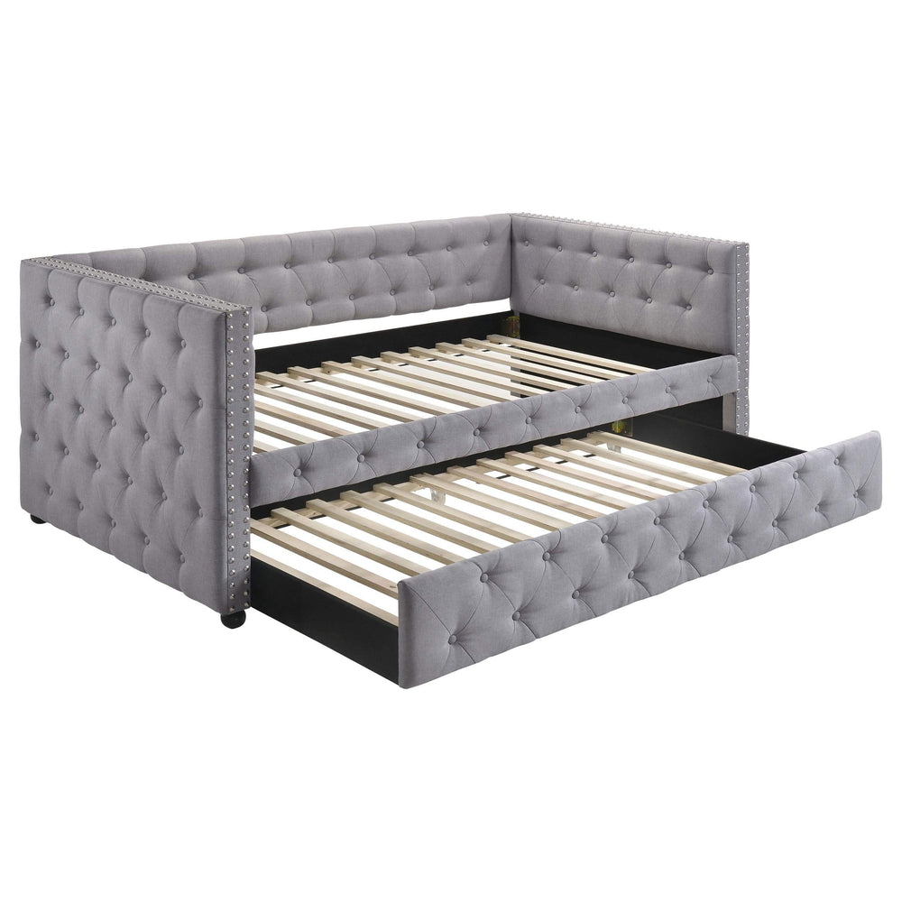 Sofá cama individual tapizado Mockern con cama nido gris