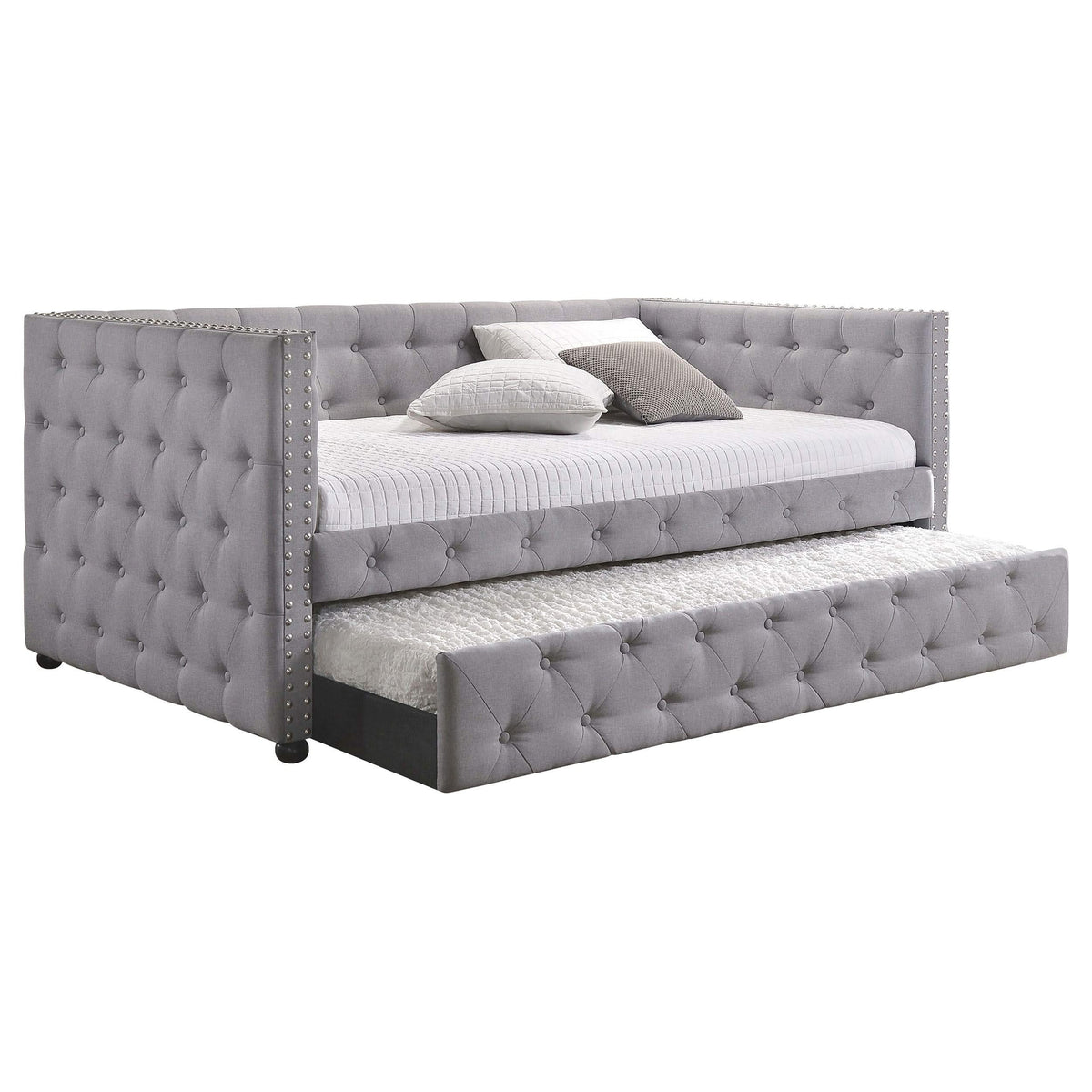 Sofá cama individual tapizado Mockern con cama nido gris