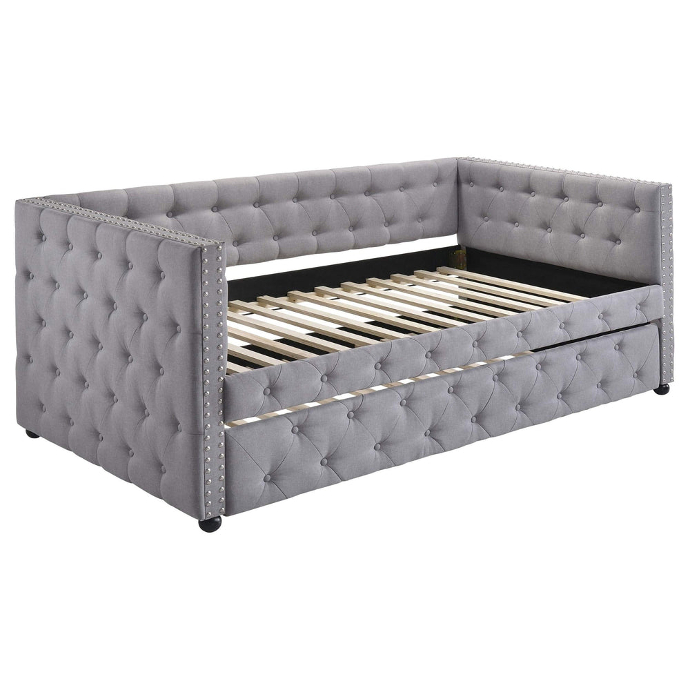 Sofá cama individual tapizado Mockern con cama nido gris