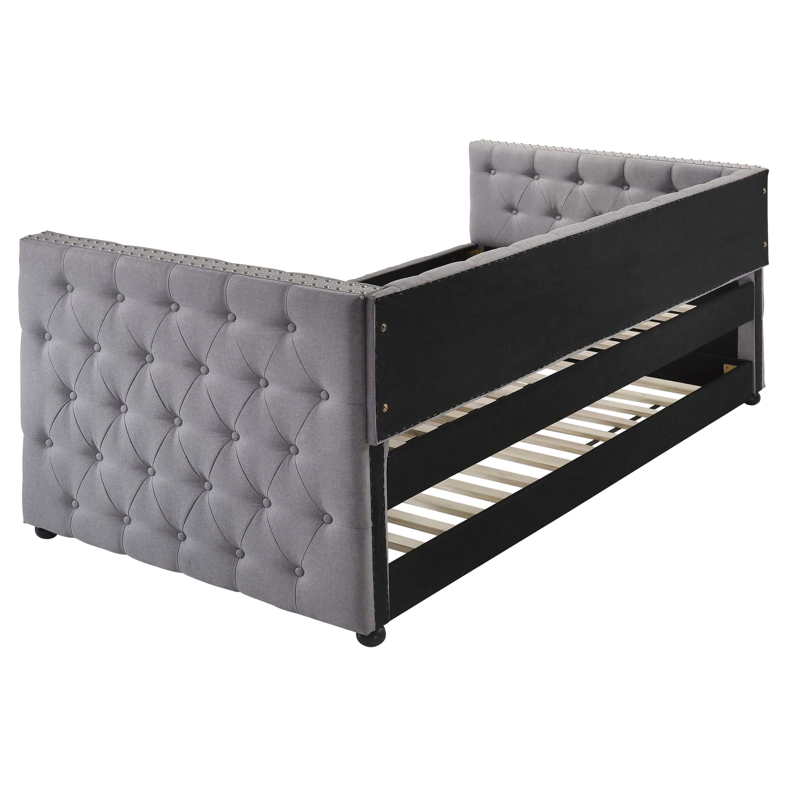 Sofá cama individual tapizado Mockern con cama nido gris