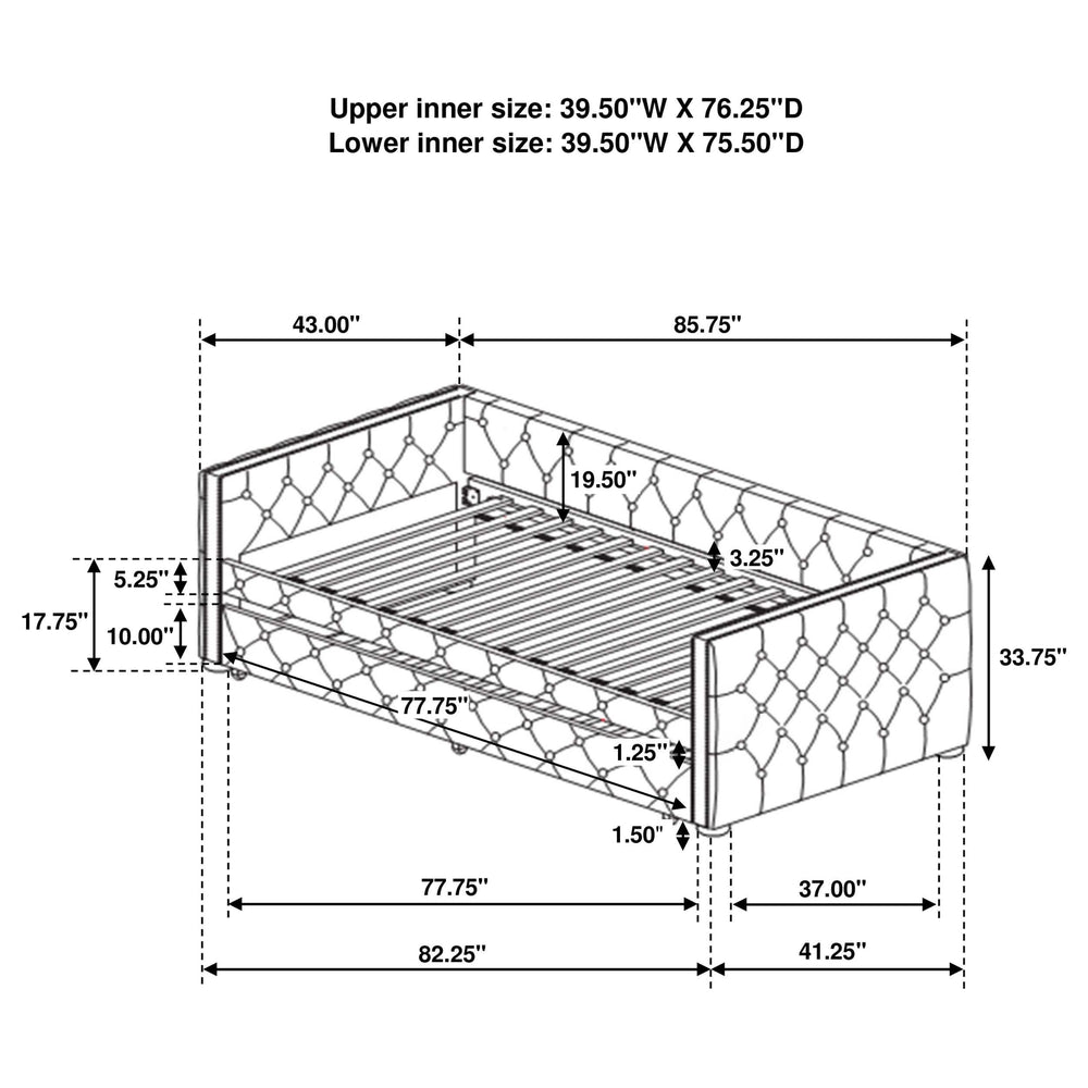 Sofá cama individual tapizado Mockern con cama nido gris