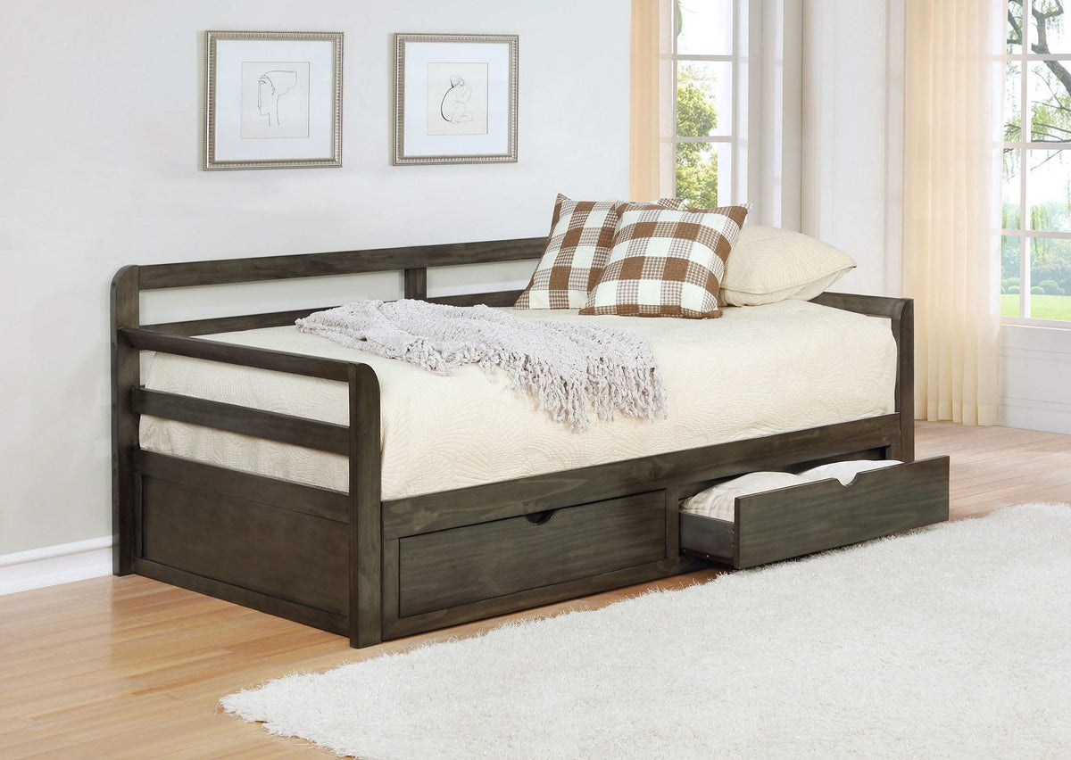 Sofá cama Sorrento Twin XL de 2 cajones con cama nido extensible, gris
