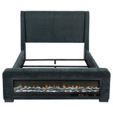 Cama Preston tapizada California King con audio y visualizador de llamas, color azul