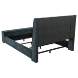 Cama Preston tapizada California King con audio y visualizador de llamas, color azul