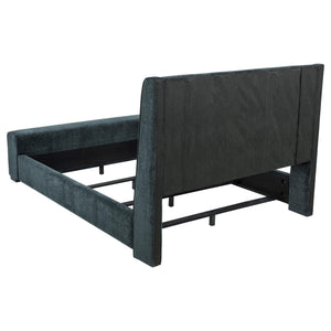 Cama Preston tapizada California King con audio y visualizador de llamas, color azul