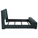 Cama Preston tapizada California King con audio y visualizador de llamas, color azul