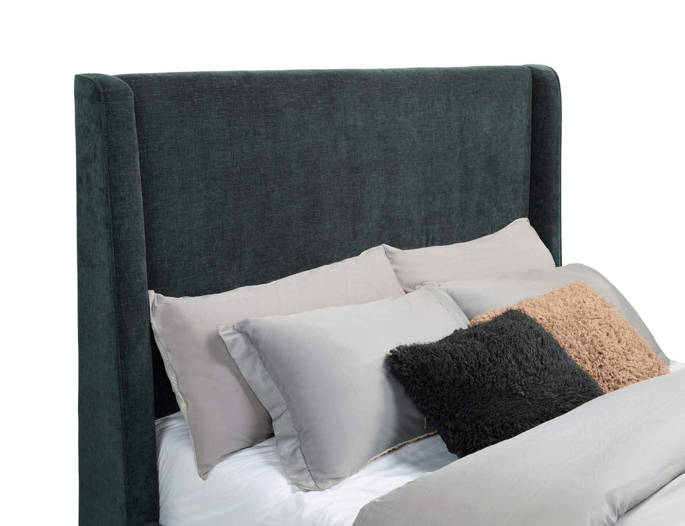 Cama Preston tapizada California King con audio y visualizador de llamas, color azul