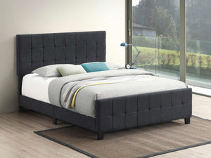 Cama Queen tapizada Fairfield con paneles en gris oscuro