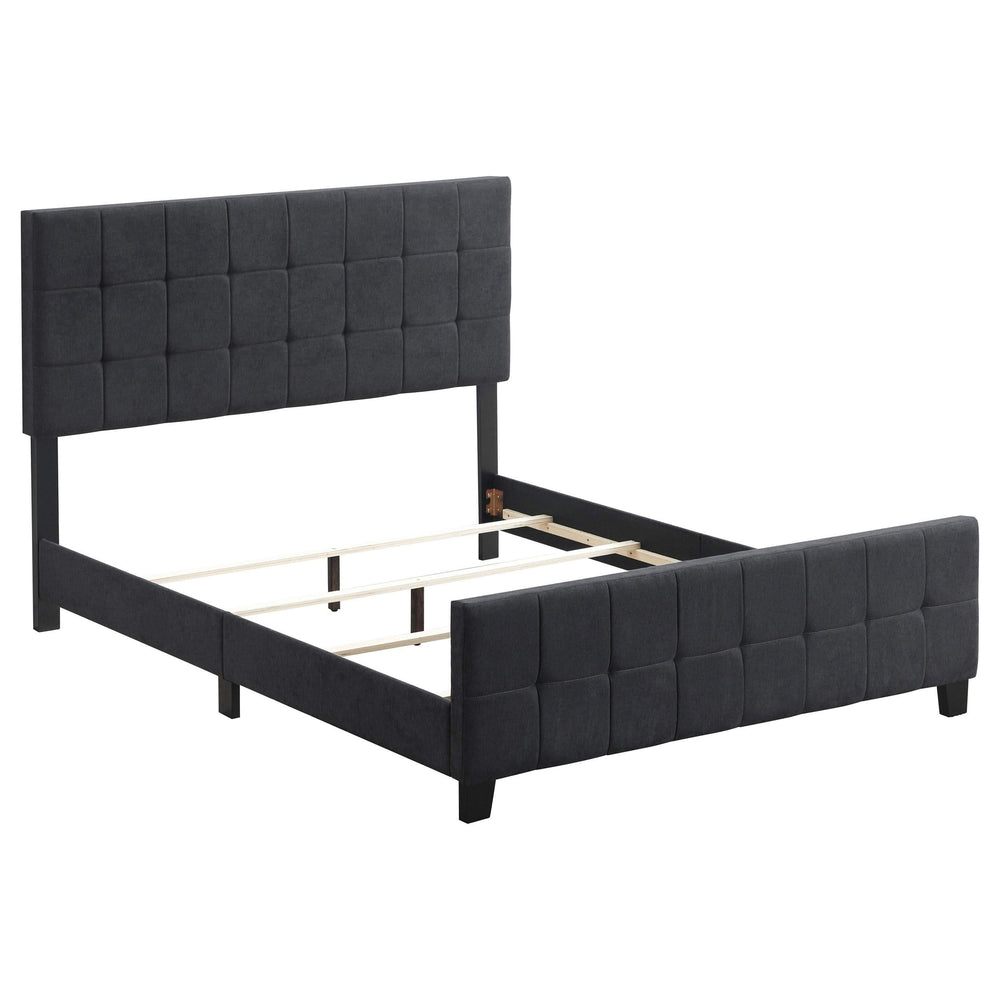 Cama Queen tapizada Fairfield con paneles en gris oscuro