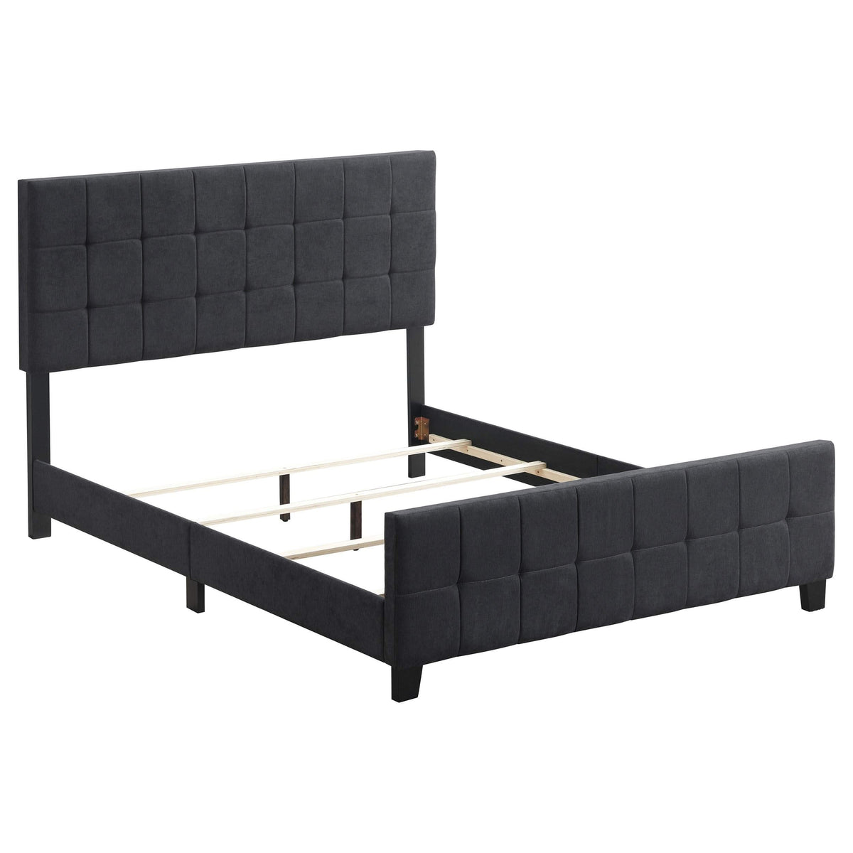 Cama Queen tapizada Fairfield con paneles en gris oscuro