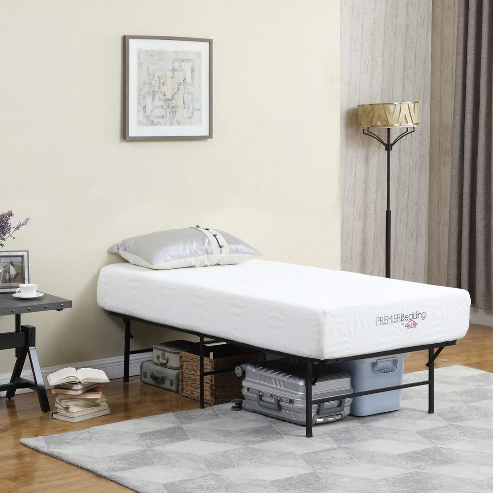 Cama Mabel de metal con plataforma de soporte extra larga para dos personas, color negro
