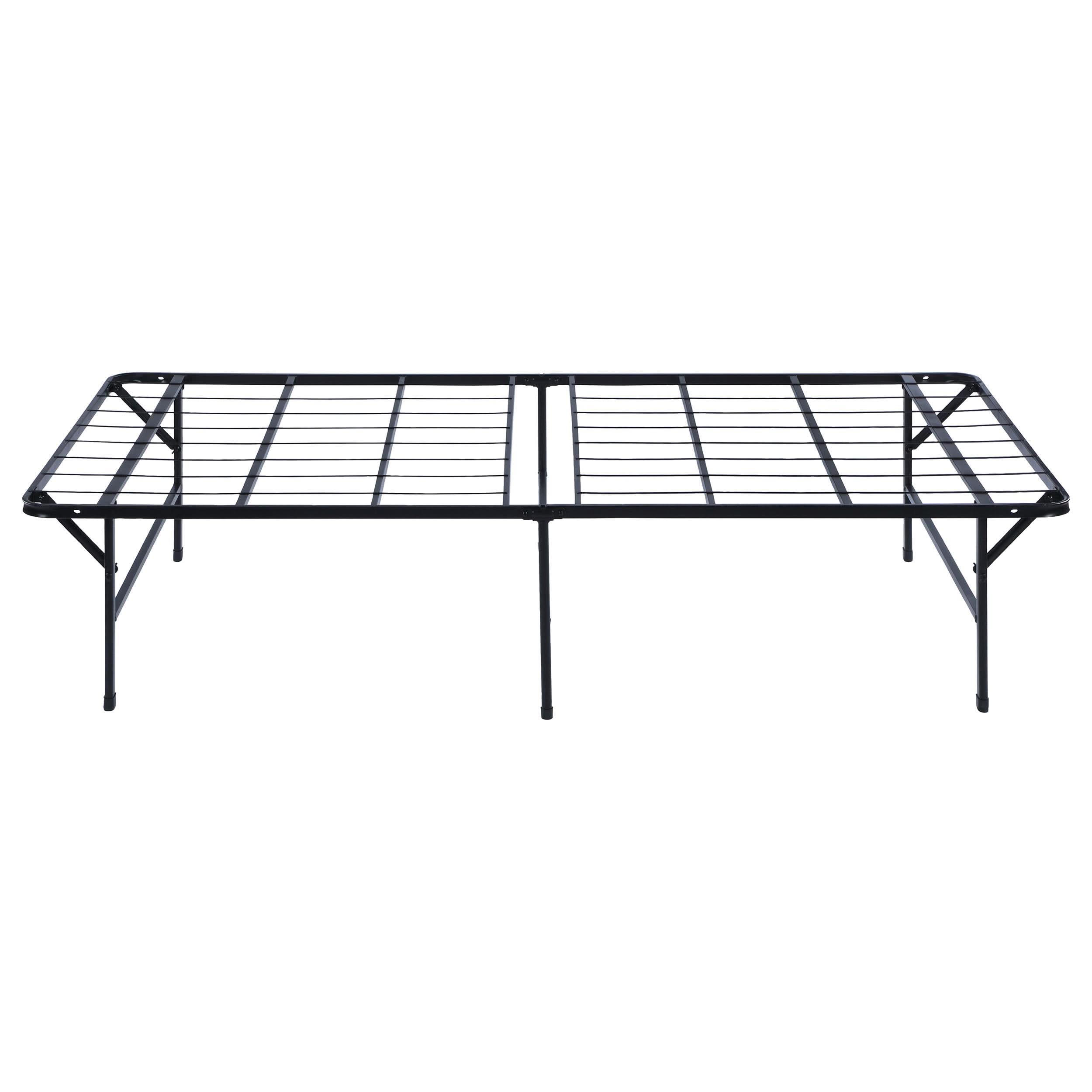 Cama Mabel de metal con plataforma de soporte extra larga para dos personas, color negro
