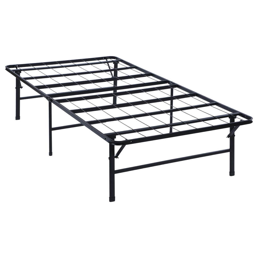 Cama Mabel de metal con plataforma de soporte extra larga para dos personas, color negro