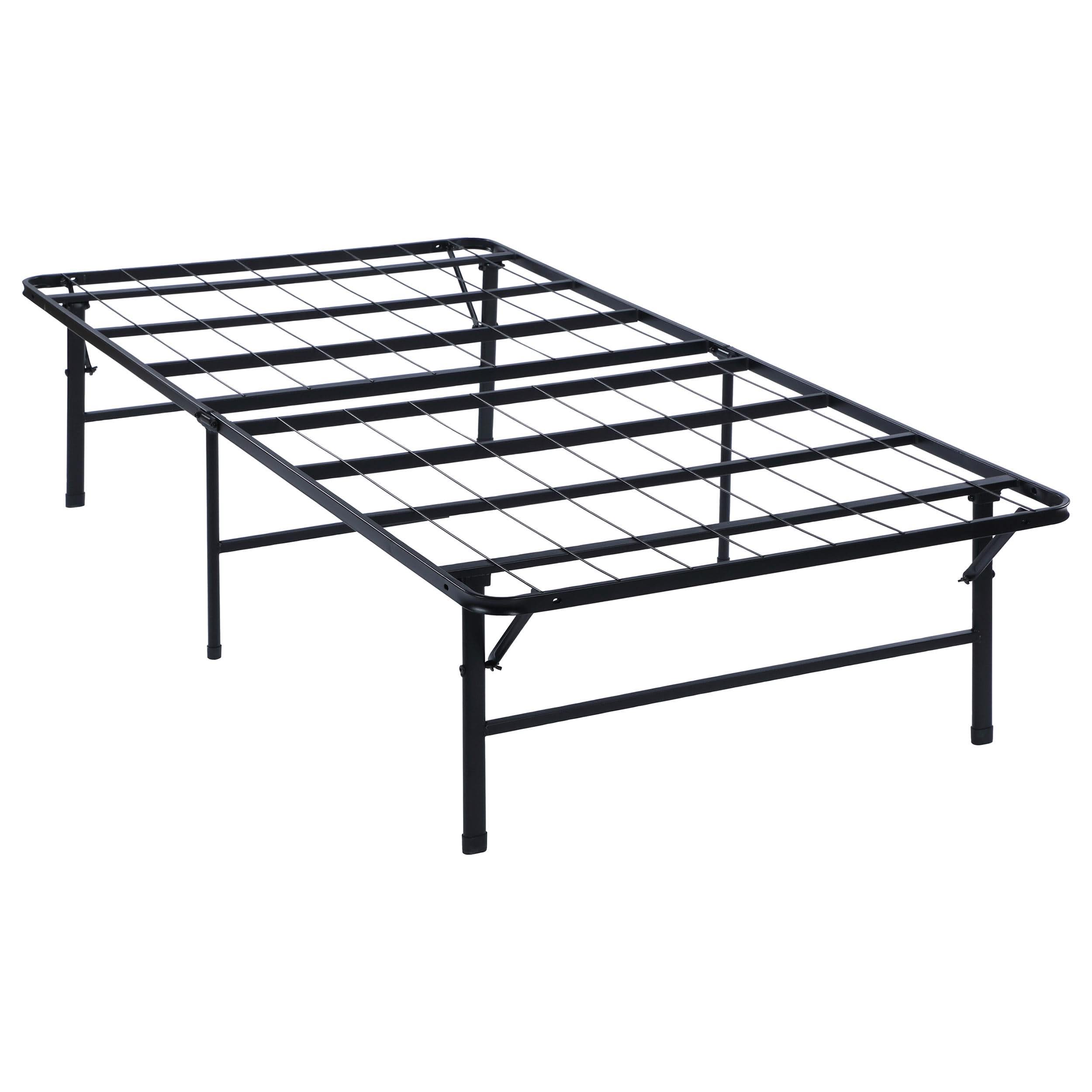 Cama Mabel de metal con plataforma de soporte extra larga para dos personas, color negro