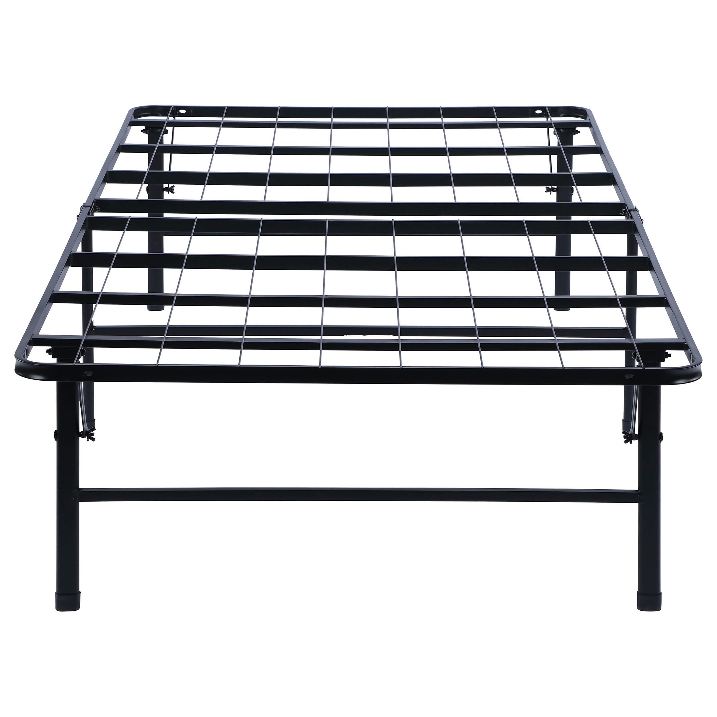 Cama Mabel de metal con plataforma de soporte extra larga para dos personas, color negro