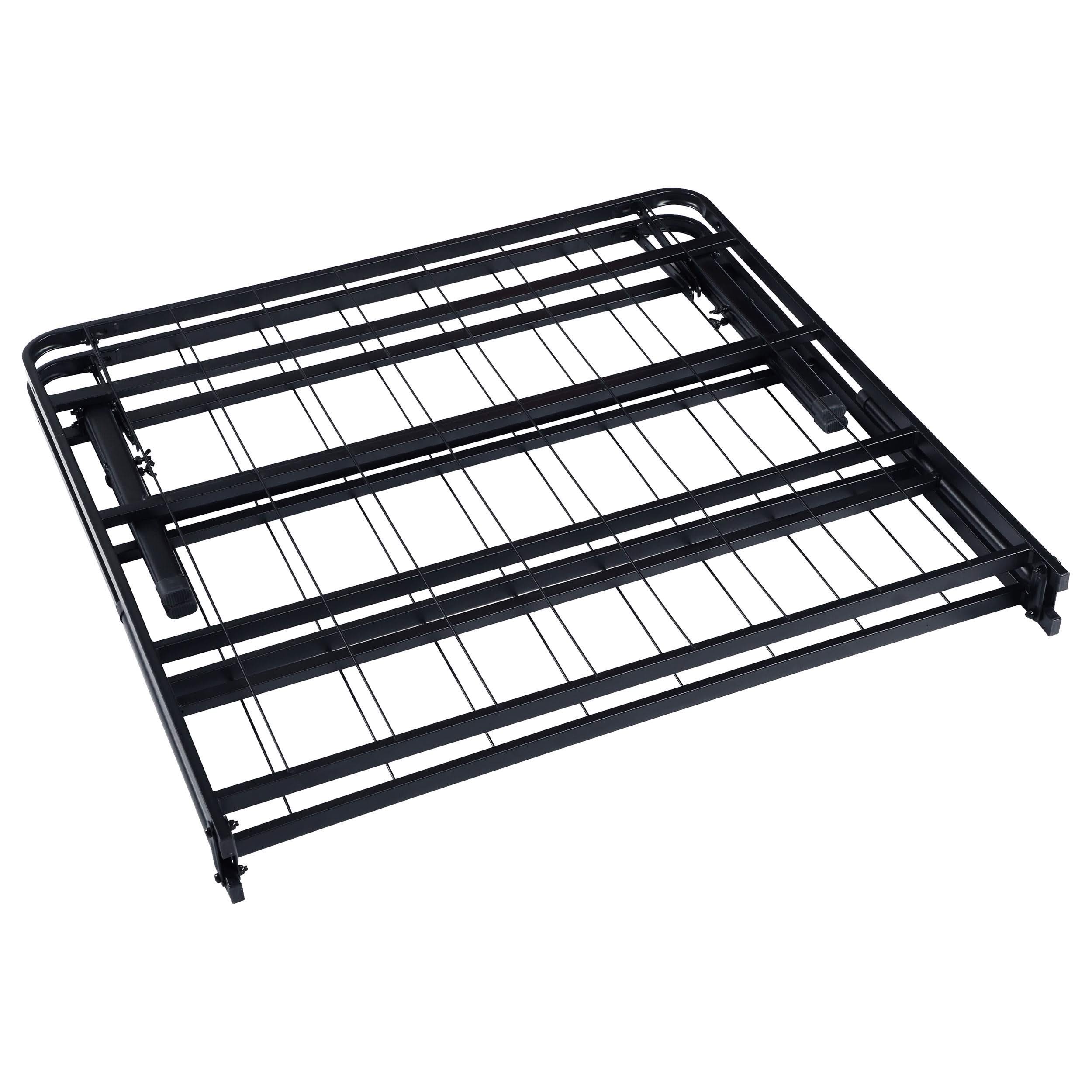 Cama Mabel de metal con plataforma de soporte extra larga para dos personas, color negro