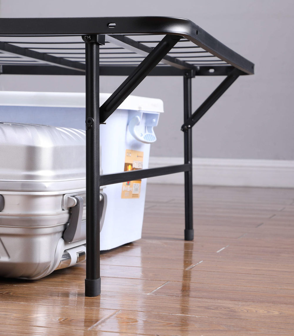 Cama Mabel de metal con plataforma de soporte extra larga para dos personas, color negro