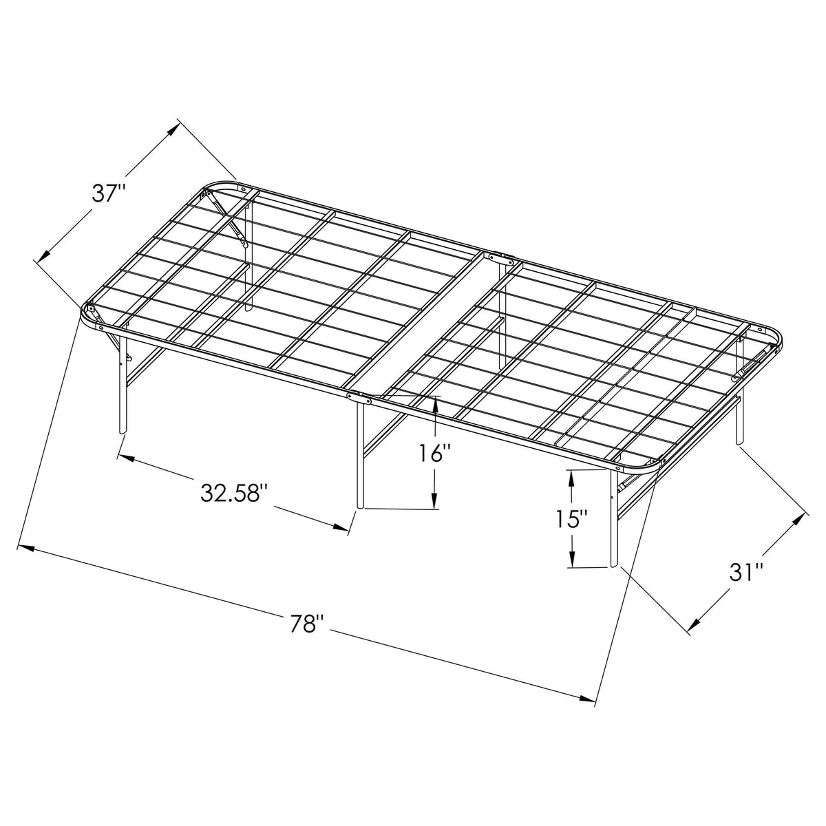 Cama Mabel de metal con plataforma de soporte extra larga para dos personas, color negro