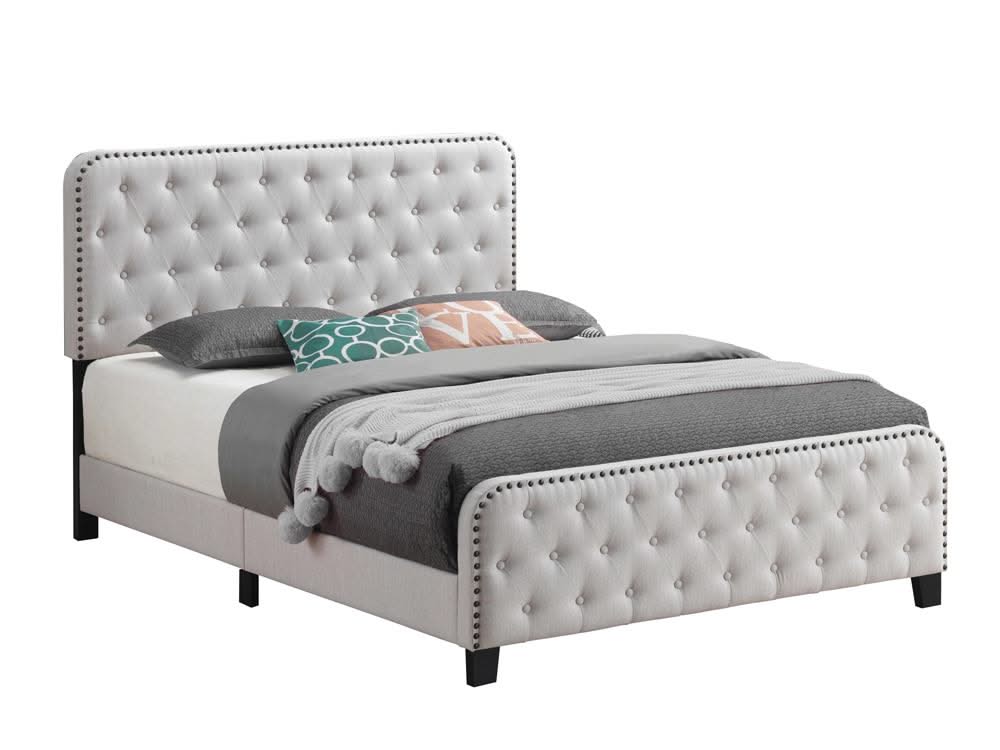 Cama Littleton Eastern King con capitoné, tapizada en beige