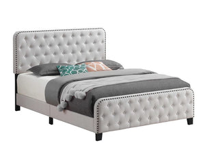 Cama Littleton Eastern King con capitoné, tapizada en beige