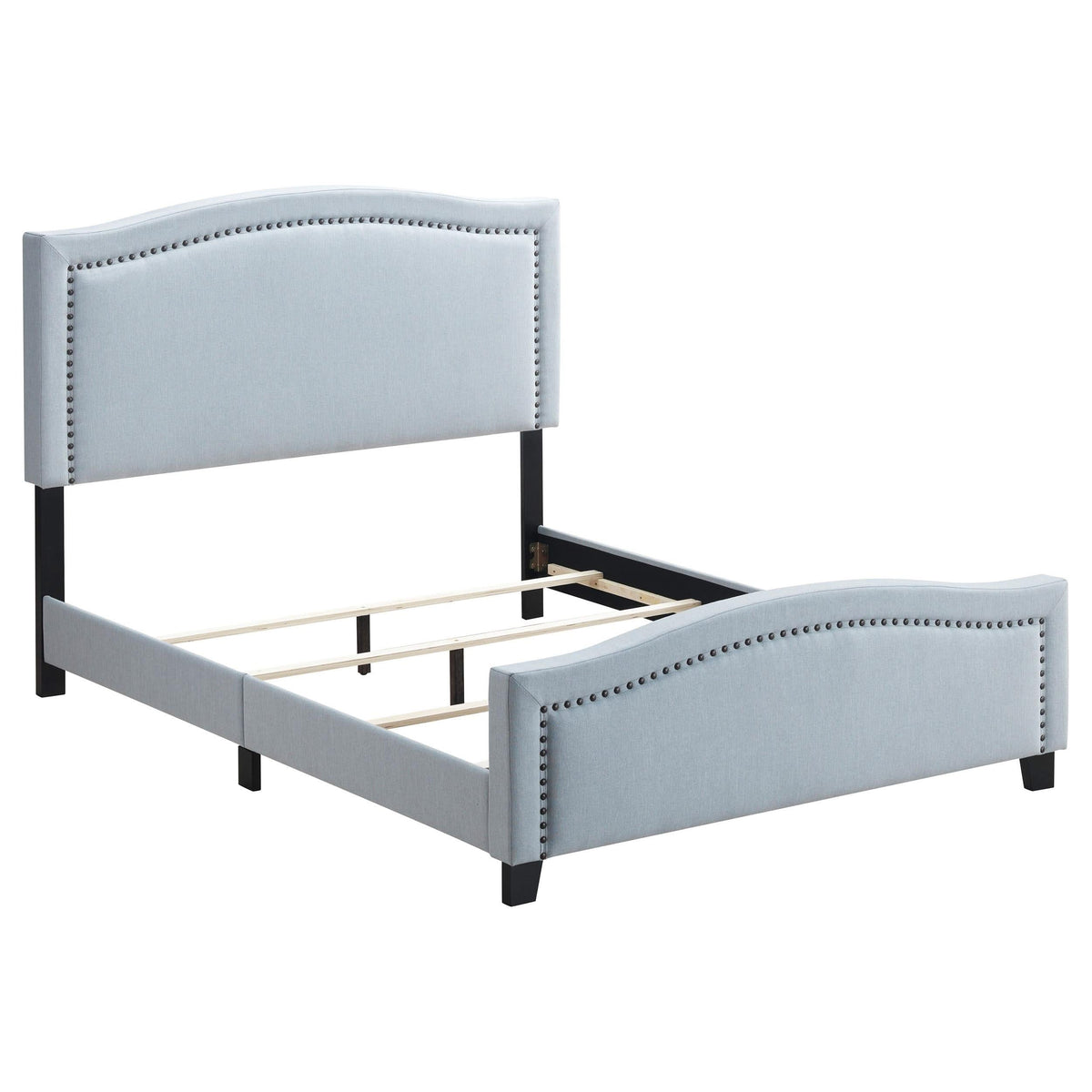 Cama King tapizada Hamden con paneles en azul Delft