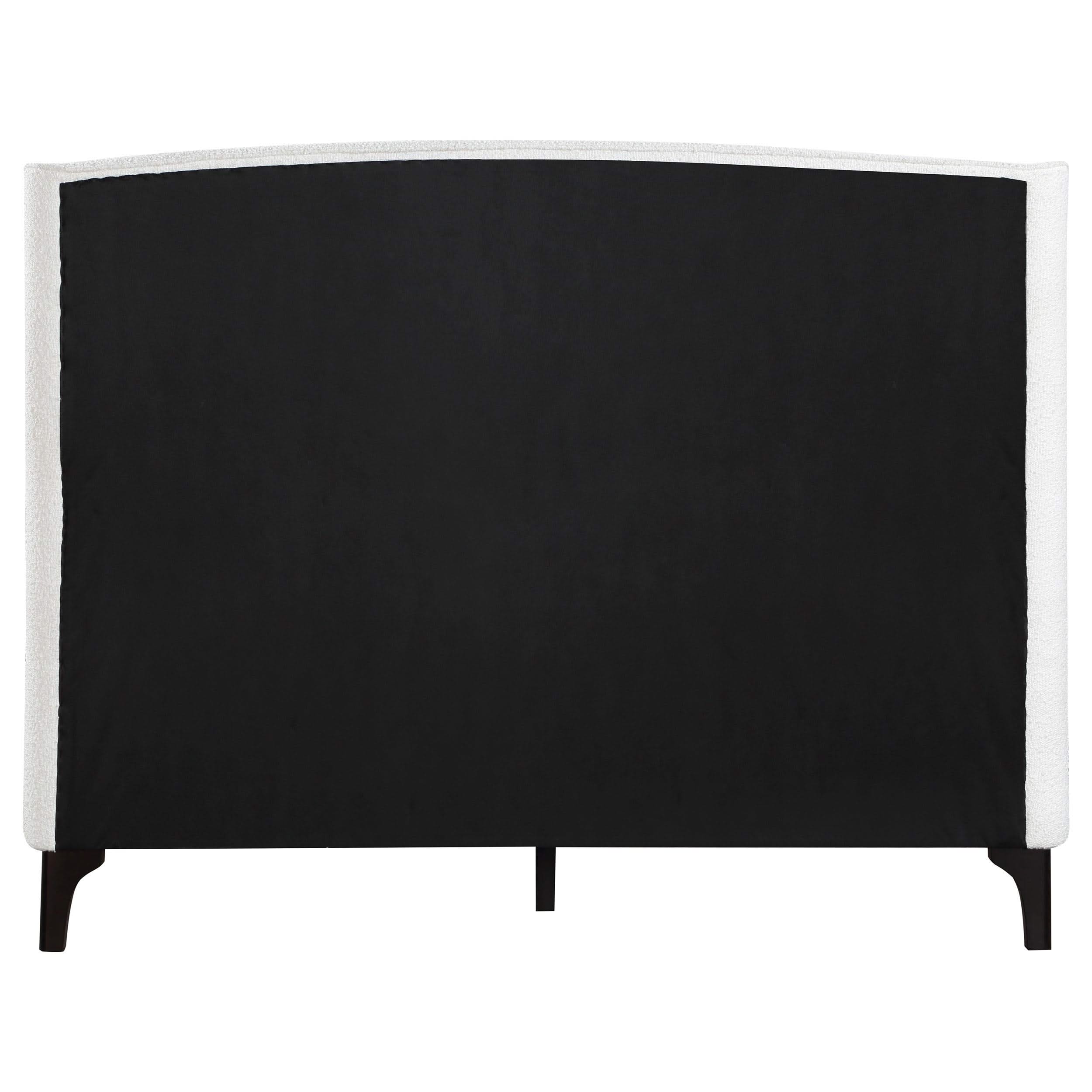Cama Mosby tapizada Eastern King con respaldo de alas, color nieve