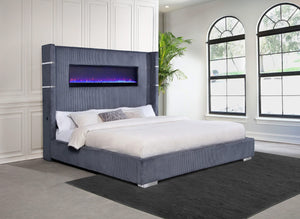 Cama Tisdall tapizada Eastern King Flame Visualizer gris