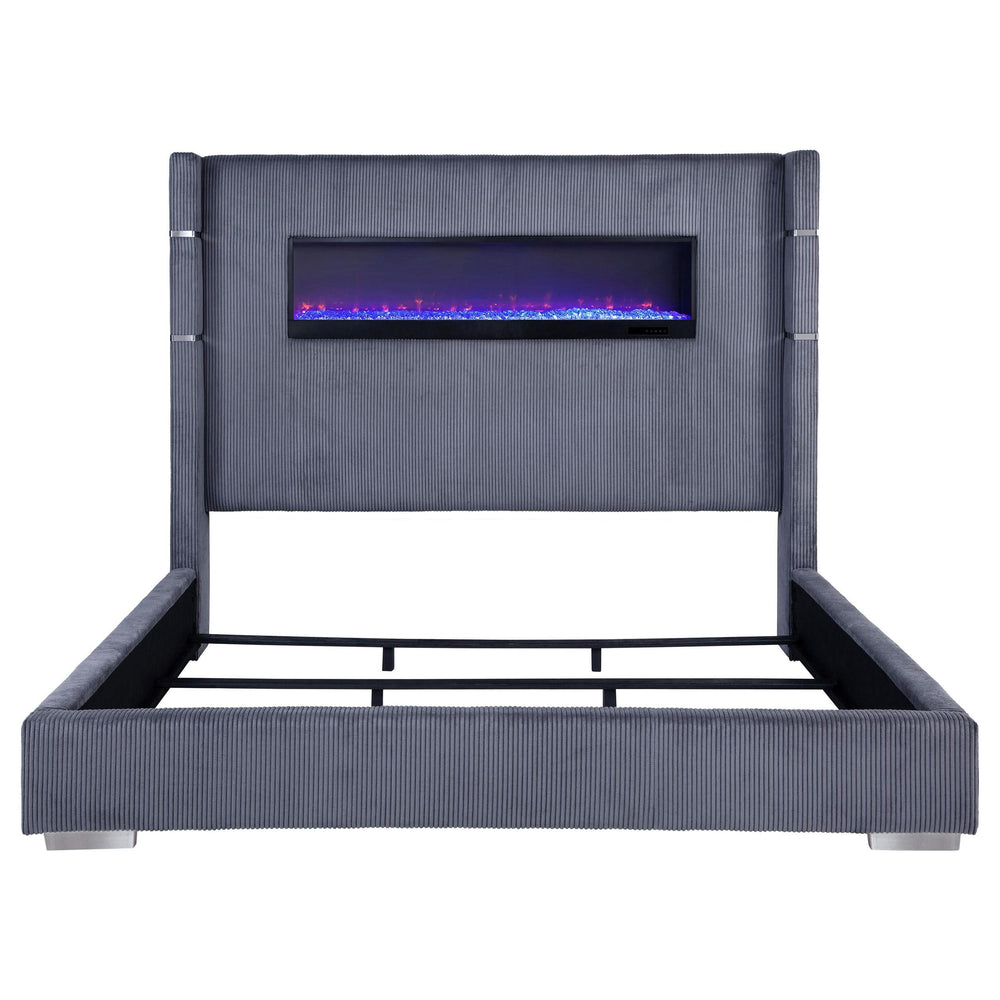 Cama Tisdall tapizada Eastern King Flame Visualizer gris